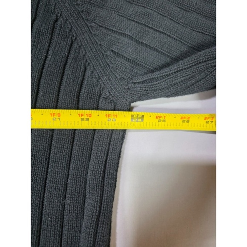 Womens XL Belted Cardigan Black Cotton Chunky Warm Kikit Vintage Cozy Pockets - Picture 4 of 6